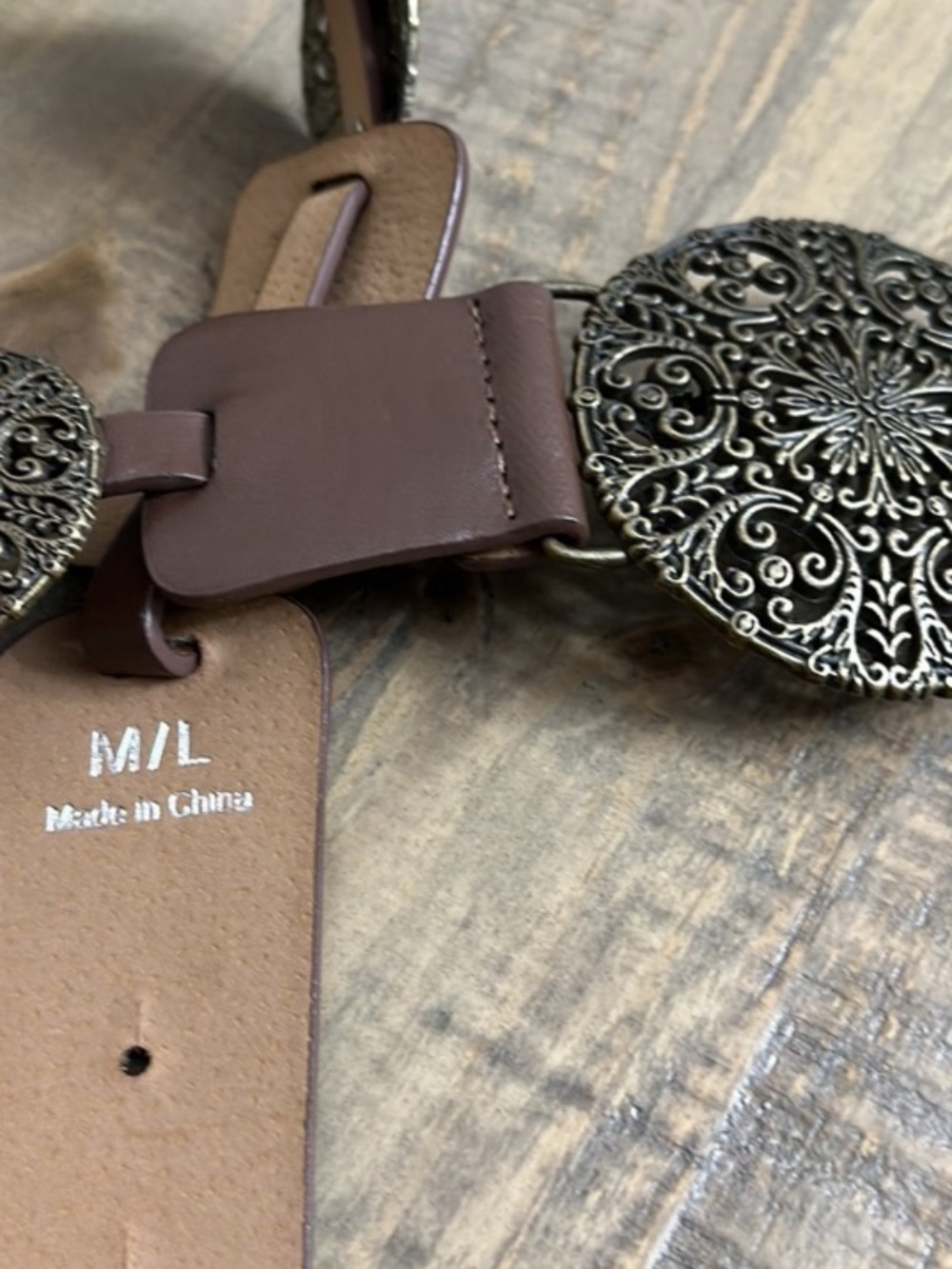 Vintage Boho Western Concho Belt Brown Leather Medallion Festival Cowgirl - Picture 5 of 5